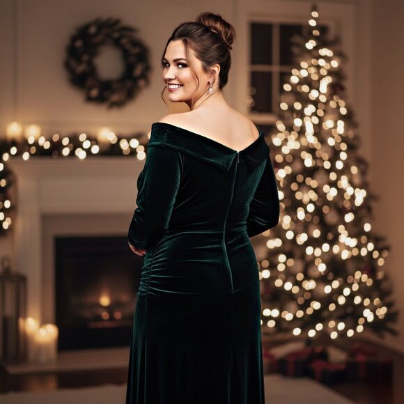 Unique Vintage Off Shoulder Velvet Maxi Dress 3/4 Sleeve Holiday Midi Party Gown - Picture 3 of 12